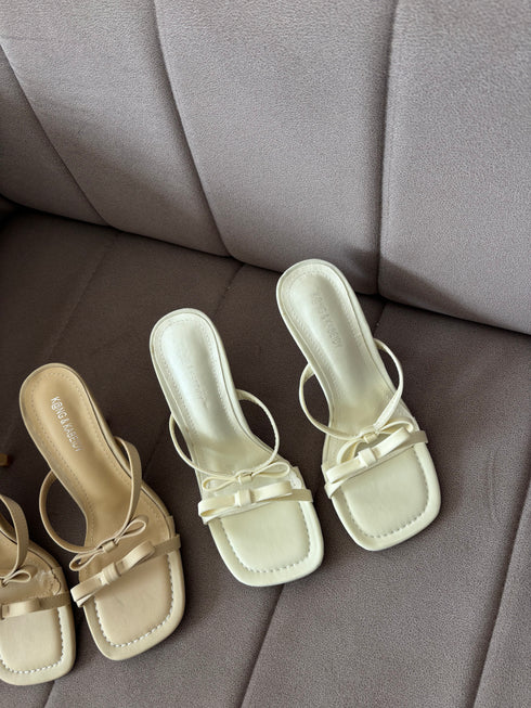 Bow Strap Open Square Toe Stilettos